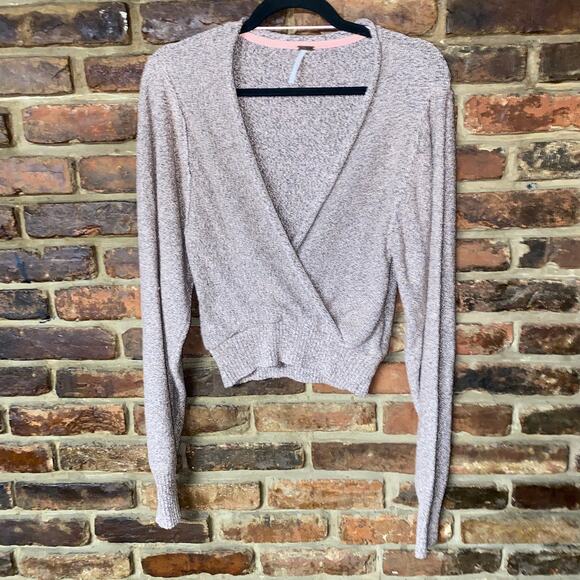 Free People Rose Metallic Going For Gold Faux Wrap Sweater Women's Size Medium - Picture 2 of 8